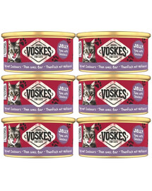 VOSKES Jelly Tuna with Seabass 6x85 g 100% Tunas su jūriniu ešeriu želatinoje, papildomas kačių maistas