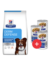 HILL'S Prescription Diet Canine Derm Defense 12 kg dla psów z alergią + 3 puszki GRATIS