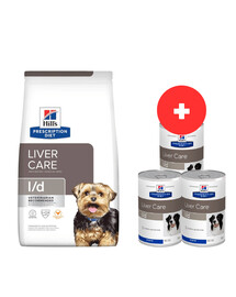 HILL'S Prescription Diet Canine l/d Liver Care 10 kg dla psów z problemami z wątrobą + 3 x 370g karmy dla psów GRATIS