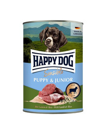 HAPPY DOG Sensible Puppy Junior ėriena ir ryžiai, 6 x 400 g, drėgnas ėdalas šuniukams ir jauniems šunims