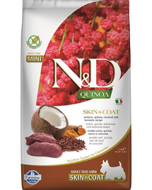 FARMINA N&D Quinoa Dog Skin&Coat Adult Mini venison, coconut 2.5 kg + FARMINA N&D Quinoa Dental Treat Skin Coat Venison Mini 60 g DOVANA!