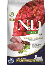 FARMINA N&D Quinoa Dog Adult Mini Weight Management 2,5 kg, ėdalas suaugusiems mažų veislių šunims svorio kontrolei + FARMINA N&D Quinoa Dental Treat Weight Management Mini 60 g (7 vnt.) DOVANŲ!