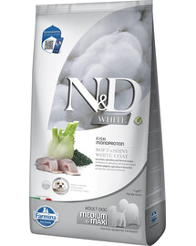FARMINA N&D White Dog Adult Medium Maxi Sea Bass, Spirulina, Fennel 7 kg + FARMINA N&D White Dental Treat Coat Sea bass Medium/Maxi 100 g (7 vnt) NEMOKAMAI!