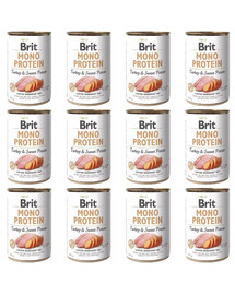 BRIT Mono Protein Turkey & Sweet Potato, 12 x 400 g, monoproteininis drėgnas pašaras šunims su kalakutiena ir batatais