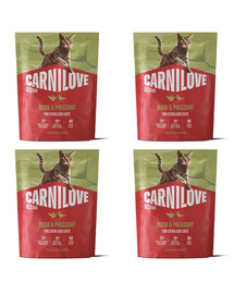 CARNILOVE Active Cat Duck and Pheasant Sterilised 4x400 g antis, ir fazanas, sausa maistas sterilizuotiems katėms