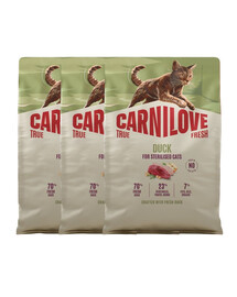 CARNILOVE True Fresh Cat Duck Sterilised 3x2 kg antis, skirtas sterilizuotiems katėms