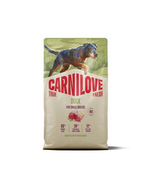 CARNILOVE True Fresh Dog Duck Adult Small Breeds 3 x 4 kg – sausas pašaras su šviežia antiena suaugusiems mažų veislių šunims