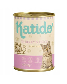 KATIDO Adult Cat Turkey and Duck 6x400 g kalakutiena ir antiena su lašišos aliejumi katėms