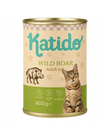 KATIDO Adult Cat Wild Boar 6x400 g laukinis kiaulienos patiekalas su lašišos aliejumi katėms