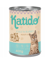 KATIDO Adult Cat Veal and Rabbit 6x400 g veršiena ir triušiena su lašišos aliejumi katėms
