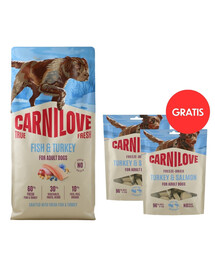 CARNILOVE True Fresh Dog Fish and Turkey Adult 12 kg – šviežia žuvis ir kalakutiena suaugusiems šunims + CARNILOVE Dog Freeze Dried Turkey and Salmon 2 × 60 g DOVANŲ