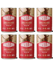 CARNILOVE Dog Can Lamb and Wildboar 6x400g paštetas su aviena ir šerniena suaugusiems šunims