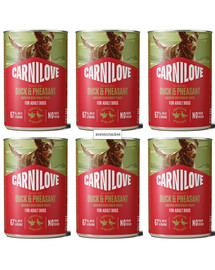 CARNILOVE Dog Can Duck and Pheasant 6x400g visavertis mėsos paštetas su antiena ir fazaniena suaugusiems šunims