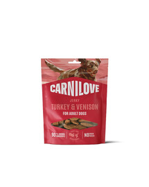 CARNILOVE Dog Jerky Turkey with Venision 100g przysmaki z indykiem i dziczyzną dla dorosłych psów