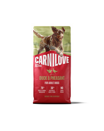 CARNILOVE Active Dog Duck and Pheasant Adult 12 kg antis ir fazanas šunims + CARNILOVE Dog Soft Snack Duck 2x200 g NEMOKAMAI