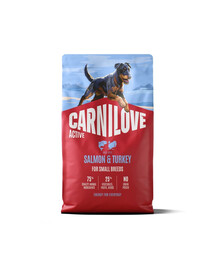 CARNILOVE Active Dog Salmon & Turkey Adult Small Breeds 4 kg Lašiša ir kalakutiena mažų veislių šunims + CARNILOVE Dog Soft Snack Salmon Small Bite 200 g NEMOKAMAI