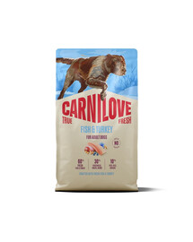 CARNILOVE True Fresh Dog Fish and Turkey Adult 4 kg šviežia žuvis ir kalakutiena šunims + CARNILOVE Dog Freeze Dried Turkey and Salmon 60 g NEMOKAMAI