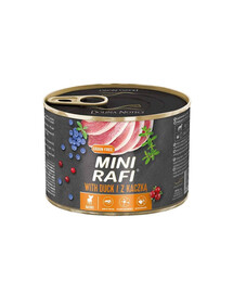 RAFI Mini Mix skonių su antiena ir ėriena, 12 vnt. po 185 g, skirtų mažų veislių šunims