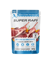 SUPER RAFI z jagnięciną i sercami z indyka 500 g mokra karma dla psów