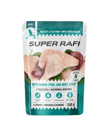 SUPER RAFI z perliczką i wątróbką wołową 500 g mokra karma dla psów