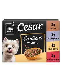 CESAR Creations Mix Skonių (jautiena, vištiena, ėriena, kalakutiena) 48 x 100 g šlapias maistas suaugusiems šunims