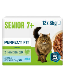 PERFECT FIT Senior 7+ Mix skoniai 48 x 85g šlapias maistas vyresnio amžiaus katėms