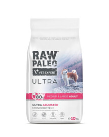 RAW PALEO Ultra Pork Medium&Large Adult 2 x 10 kg – sausas pašaras su kiauliena suaugusiems vidutinių ir didelių veislių šunims.