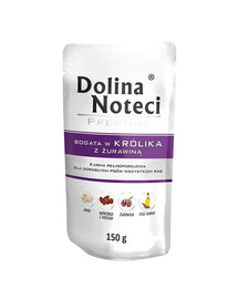 DOLINA NOTECI Premium 10 x 150 g – šlapias pašaras su triušiena ir spanguolėmis šunims