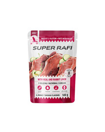 SUPER RAFI z cielęciną i wątróbką z królika dla psa 500 g	mokra karma dla psów