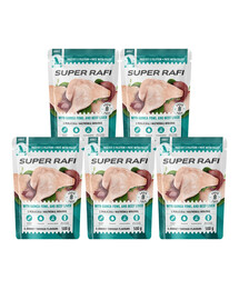 SUPER RAFI su vištienos širdelėmis ir jautienos kepenėlėmis, 5 x 500 g šlapias šunų maistas