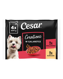 CESAR Creations Kurczak z groszkiem i Wołowina z marchewką w galaretce 4×100 g mokra karma dla dorosłych psów