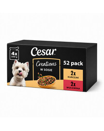 CESAR Creations Kurczak z groszkiem i Wołowina z marchewką w sosie 52x100 g mokra karma dla dorosłych psów