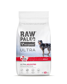RAW PALEO Ultra Beef Medium&Large Adult 2 x 10 kg – sausas pašaras su jautiena suaugusiems vidutinių ir didelių veislių šunims