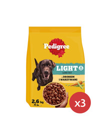 PEDIGREE Adult Light z drobiem i warzywami 3 x 2,6 kg niskokaloryczna sucha karma dla psów