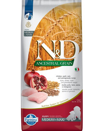 FARMINA N&D Ancestral Grain Chicken & Pomegranate Medium & Maxi Puppy 2x12 kg – maistas šuniukams