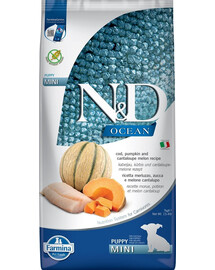FARMINA N&D Ocean Dog Puppy Mini cod, pumpkin & cantaloupe melon 2x7 kg menkė, moliūgas ir melionas šuniukams bei nėščioms kalėms