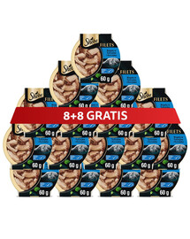 SHEBA Filets z kurczakiem i tuńczykiem w sosie 16 x 60 g mokra karma dla kotów 8+8 GRATIS