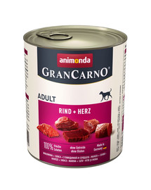 Animonda Grancarno Adult 800 g suaugusių šunų konservai su jautiena ir širdimis