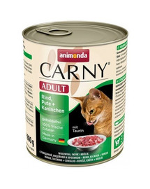 ANIMONDA Carny Adult konservai katėms su jautiena, kalakutiena ir triušiena 800 g