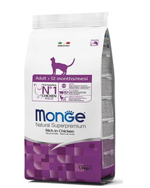 MONGE Cat Adult maistas suaugusioms katėms su vištiena 1,5 kg