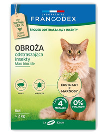 FRANCODEX Antkaklis nuo vabzdžių katėms, sveriančioms daugiau nei 2 kg, - 4 mėnesių apsauga, 43 cm