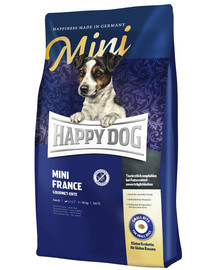 HAPPY DOG Mini France 4 kg + natūralūs cigarai  su antiena 7 vnt..