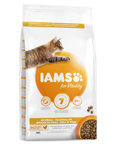 IAMS For Vitality Hairball 1.5 kg sausas maistas suaugusioms katėms, plaukų kamuoliukų pašalinimas