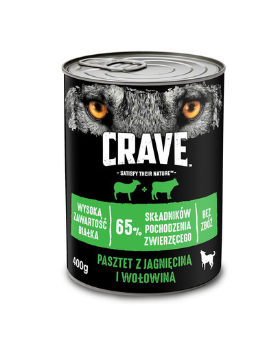 CRAVE 24 x 400g - Paštetas su aviena ir jautiena (pilnavertis drėgnas maistas be grūdų suaugusiems šunims)