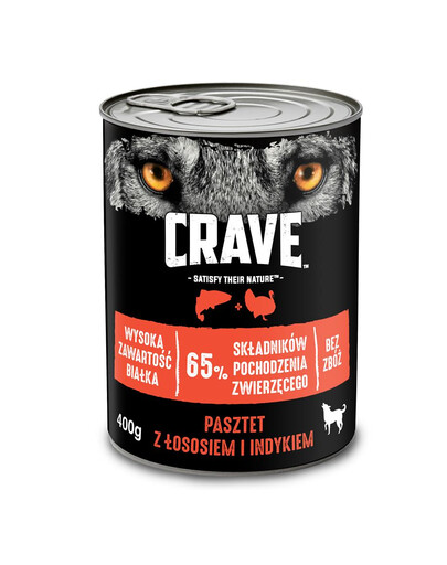 CRAVE konservai  24 x 400g -paštetas su lašiša ir kalakutiena pilnavertis šlapias maistas be grūdų suaugusiems šunims