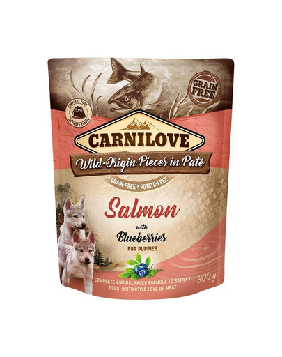 CARNILOVE Dog Paté Salmon with Blueberries Puppies 300g šlapias maistas šuniukams Lašiša su mėlynėmis