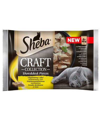 SHEBA konservai 52x85g Craft Collection Paukštienos skoniai - šlapias kačių maistas padaže (su paukštiena, vištiena, kalakutiena, antiena) + dubuo nemokamai