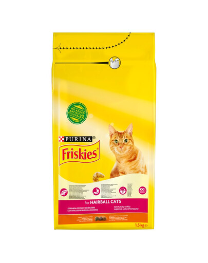 FRISKIES Hairball su vištiena ir daržovėmis 1,5 kg sauso kačių ėdalo