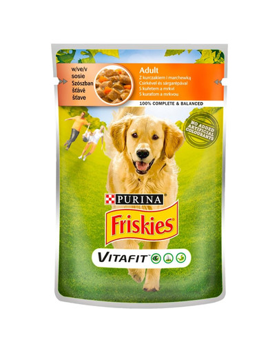 FRISKIES Vitafit Adultsu vištiena ir morkomis padaže 20x100g šlapias šunų maistas