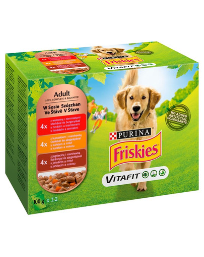 FRISKIES Vitafit Adult Mėsos skonių mišinys12x100g drėgnas maistas suaugusiems šunims